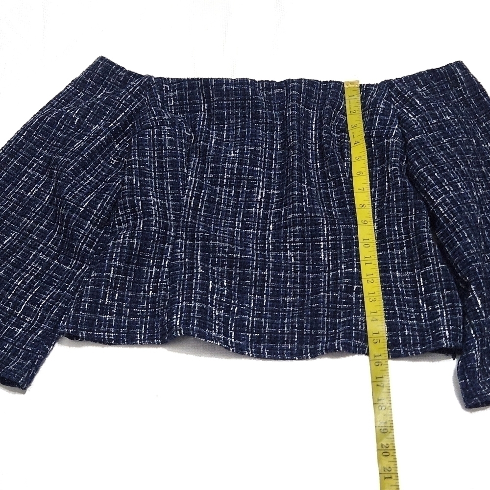Women's Blue Tweed Textured Off The Shoulder Top Peplum Fit Size XL - Picture 5 of 11